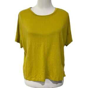 J.Jill 100% Linen Oversized Top Petite M Tee Short Sleeve Boxy Fit Loose Green